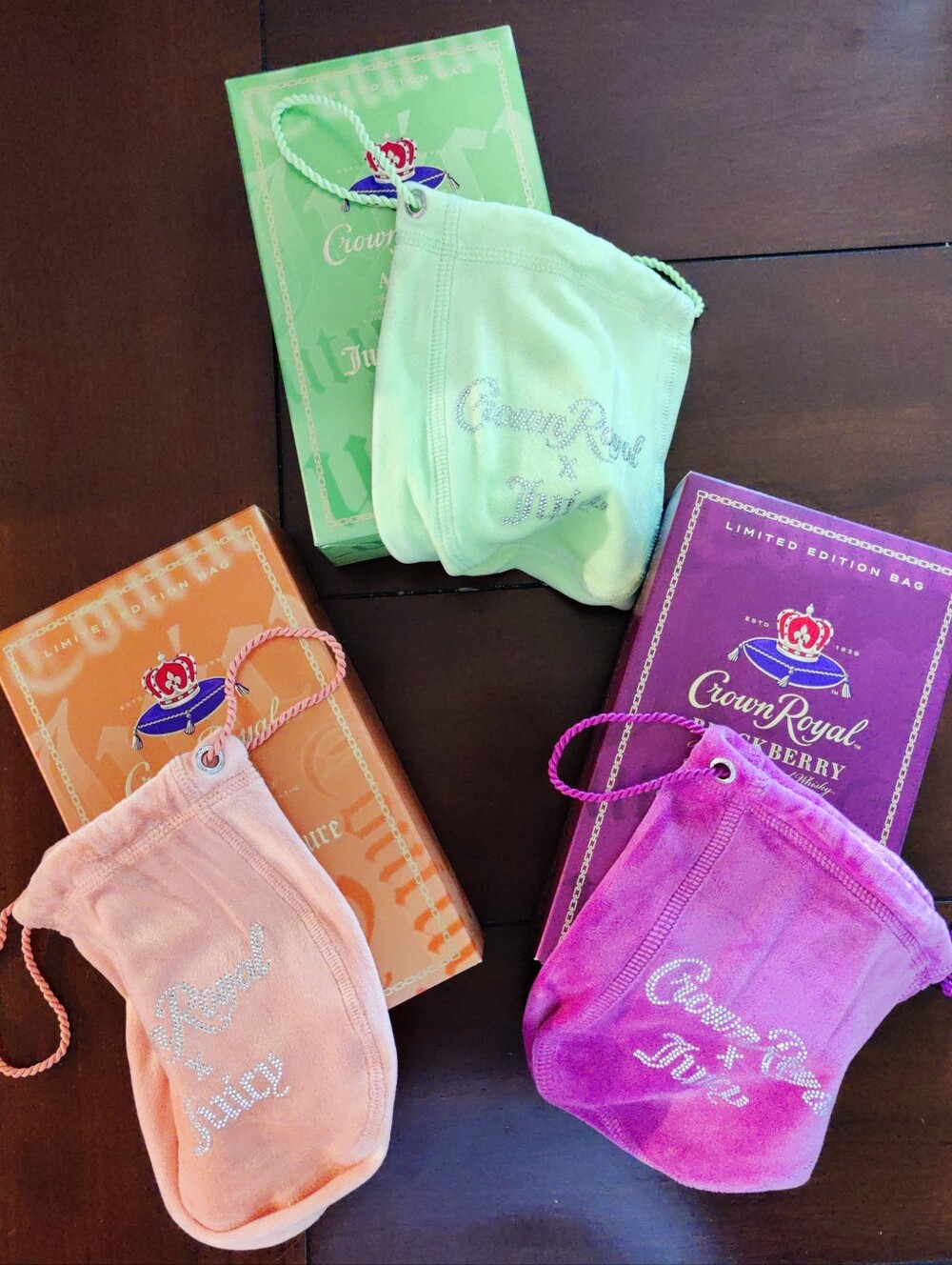 Juicy Couture & Crown Royal Limited Edition Drawstring Bags & Boxes - All Three